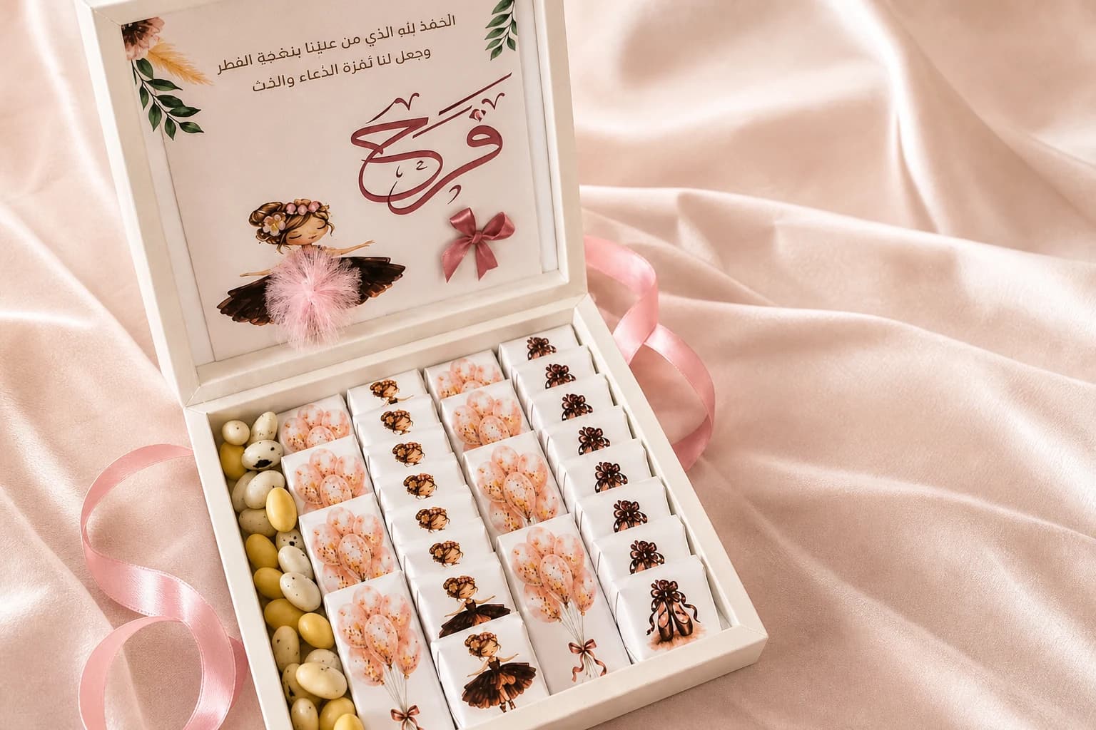An open Chocohome occasion gift box with decorated chocolates